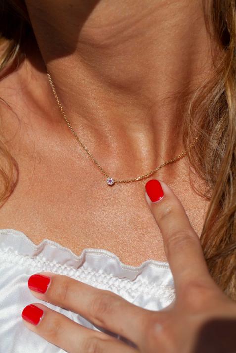 Illusion Colored 0.05克拉圆形钻石黄金链制女士项链 - Redline - 0++